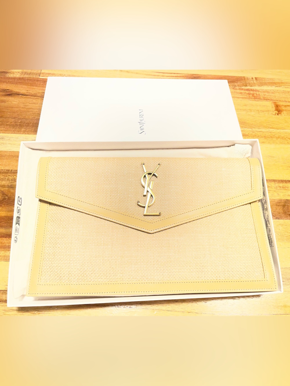 YSL Saint Laurent Uptown Pouch in Micro Raffia - New in Box Clutch Purse